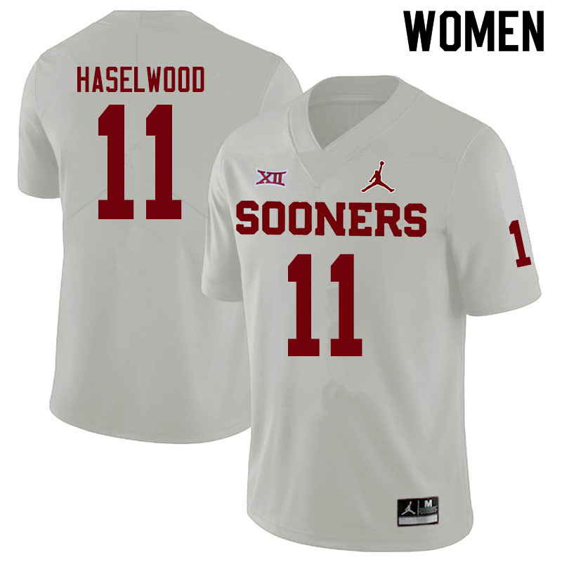 Women #11 Jadon Haselwood Oklahoma Sooners Jordan Brand College Football Jerseys Sale-White